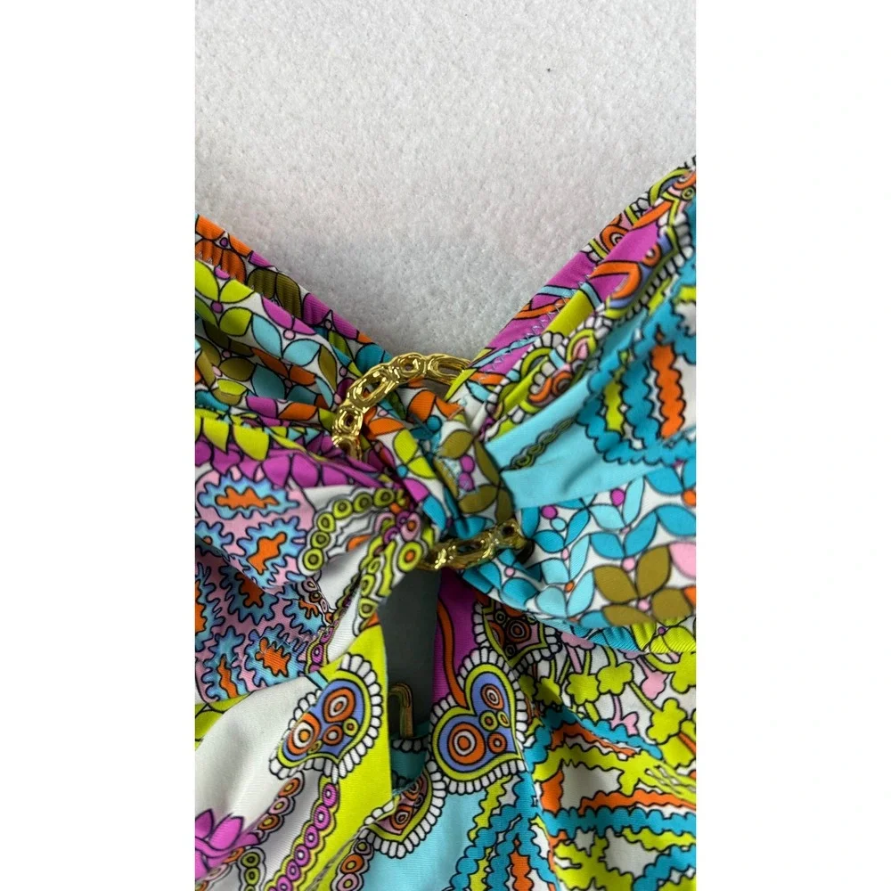 Trina Turk Womens Multicolor Psychedelic Paisley Halter One Piece Swimsuit